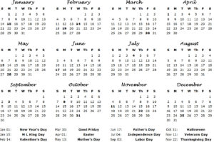 2018 Calendar With Holidays