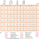 2018 Excel Calendar