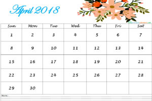 Floral April 2018 Calendar