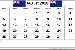 August 2018 Calendar NZ