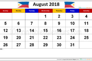 August 2018 Calendar Philippines