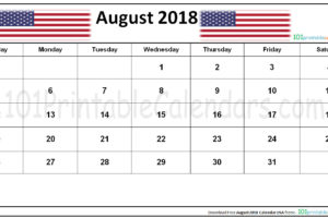 August 2018 Calendar USA