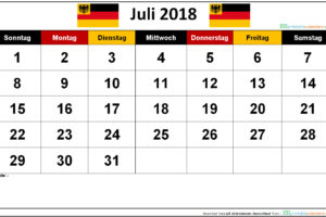 Juli 2018 Kalender Deutschland