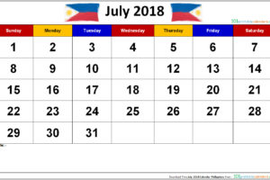 July 2018 Calendar Philippines