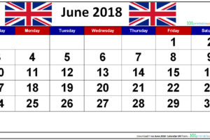 June 2018 Calendar UK