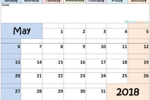May 2018 Calendar Excel