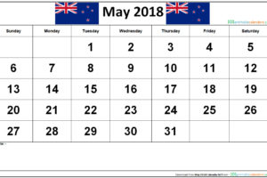 May 2018 Calendar NZ