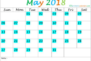 May 2018 Calendar Tumblr