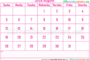 August 2018 Calendar Pink