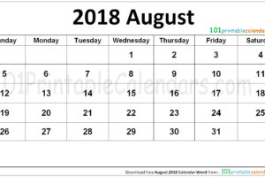 August 2018 Calendar Word