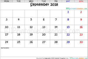 September 2018 Calendar Template