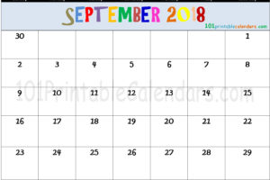 September 2018 Editable Calendar