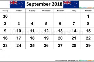 September 2018 Calendar NZ