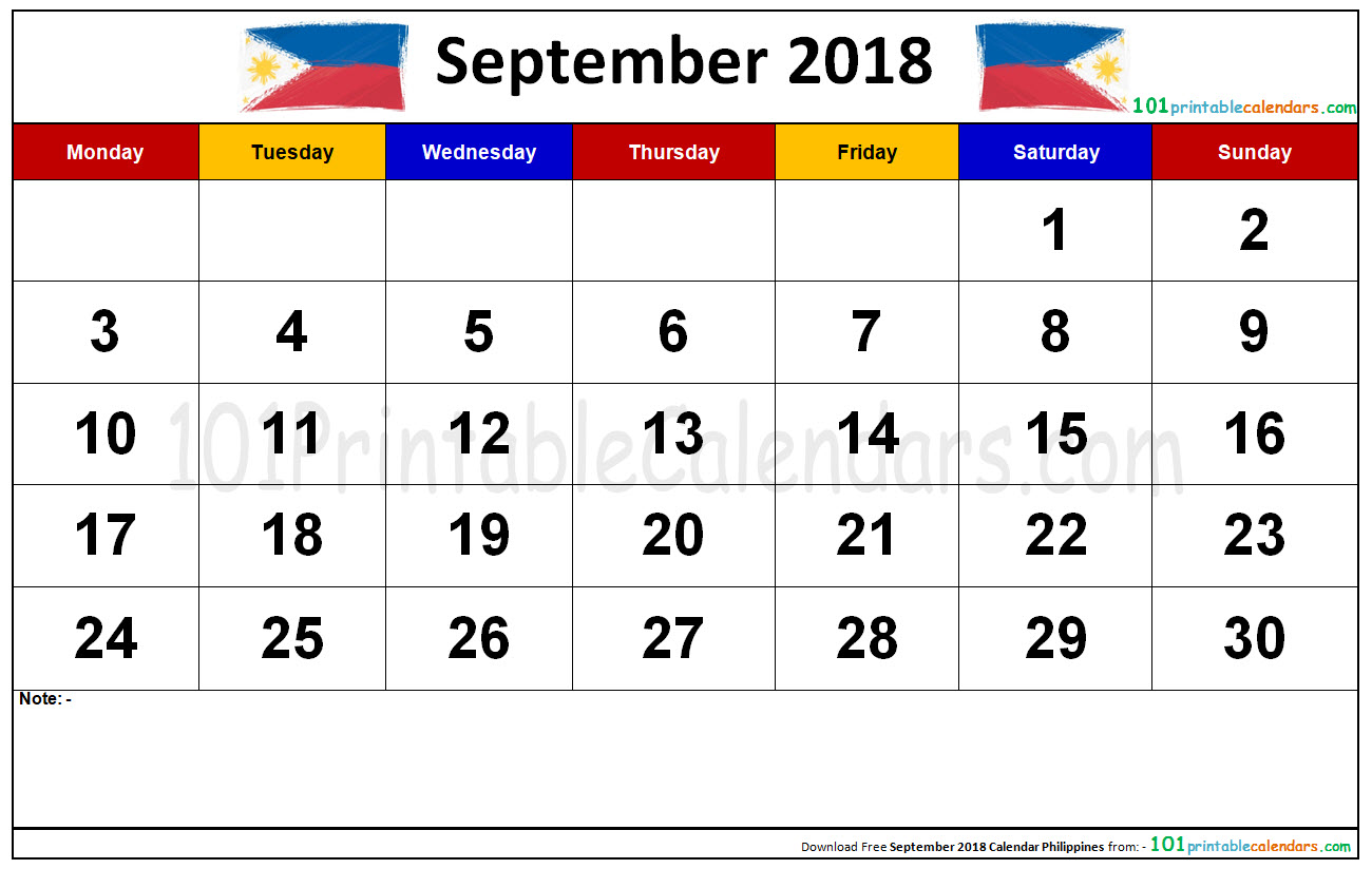 September 2018 Calendar Philippines