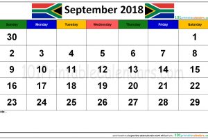 September 2018 Calendar South Africa