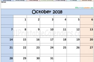 Blank October 2018 Calendar