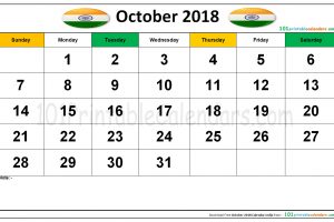 October 2018 Calendar India