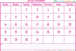 October 2018 Calendar Pink