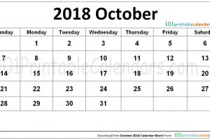 October 2018 Calendar Word