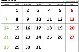 2019 January Calendar