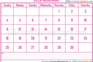 November 2018 Calendar Pink