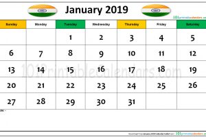 January 2019 Calendar India