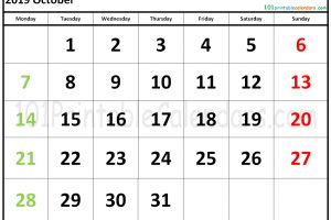 2019 October Calendar