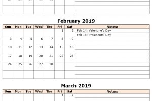 January February March 2019 Calendar