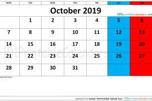 October 2019 Printable Calendar
