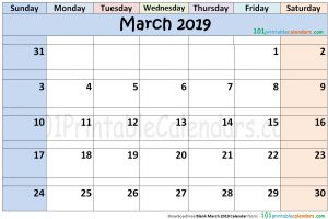 Blank March 2019 Calendar