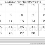 Calendar for February 2019