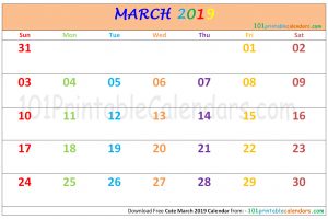 Cute March 2019 Calendar