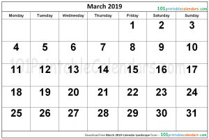 March 2019 Calendar Landscape