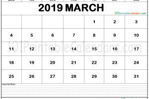 March 2019 Calendar Printable