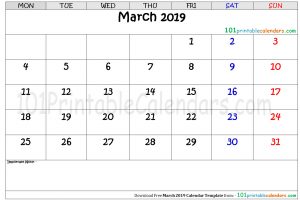 March 2019 Calendar Template