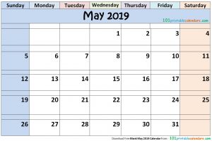 Blank May 2019 Calendar