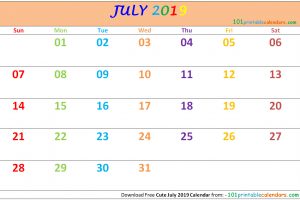 Cute July 2019 Calendar