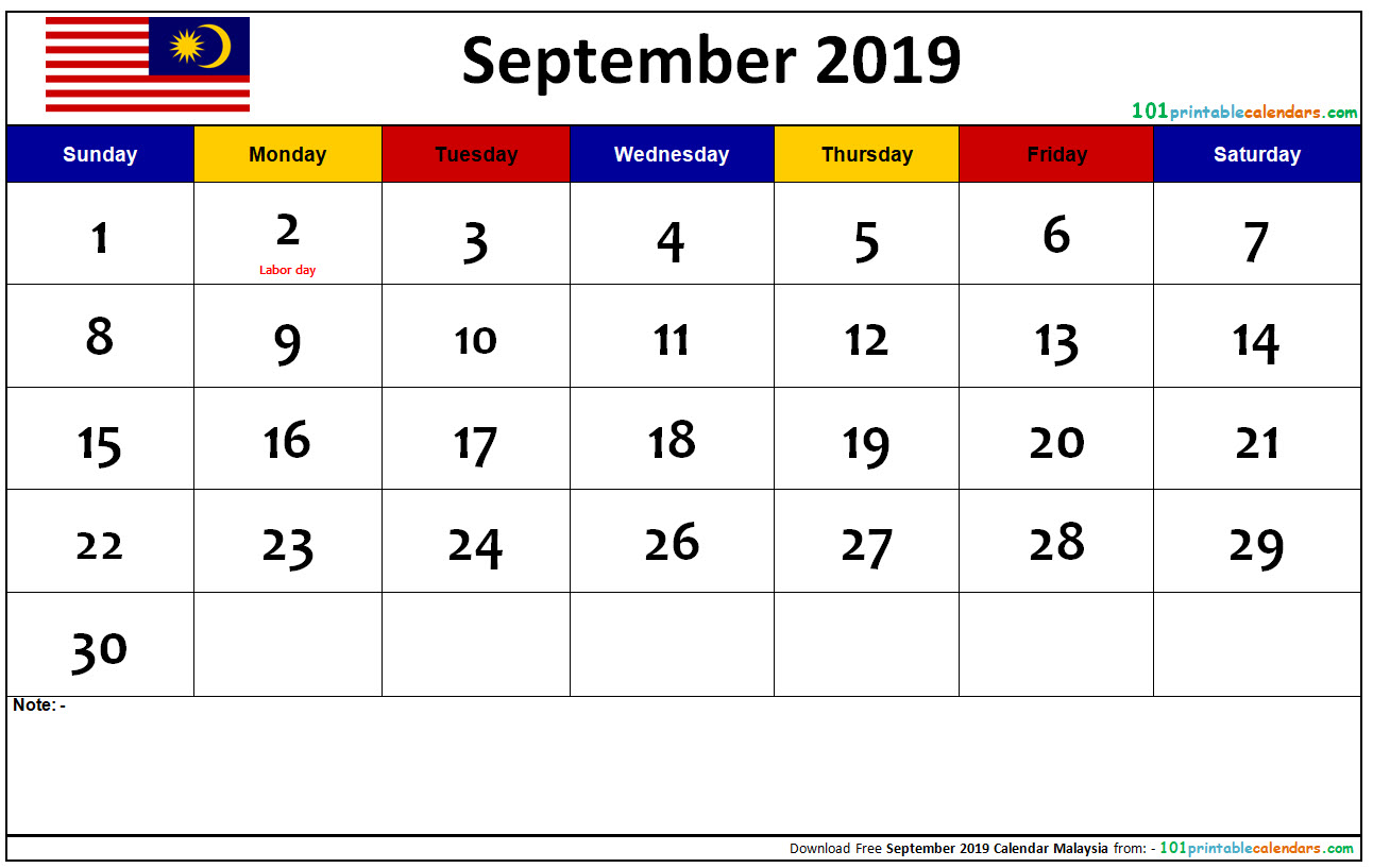 September 2019 Calendar Malaysia