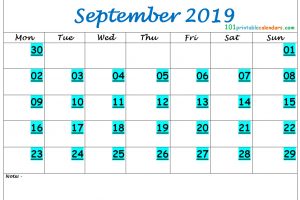 September 2019 Calendar Tumblr