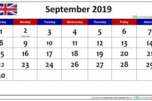 September 2019 Calendar UK