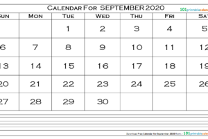Calendar For September 2020
