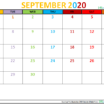 September 2020 Calendar Editable