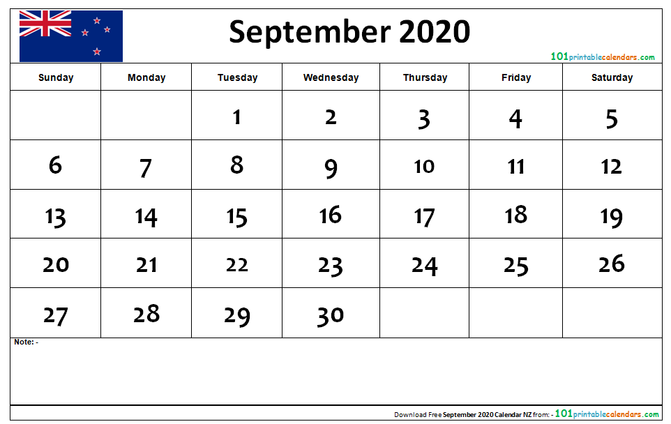 September 2020 Calendar NZ