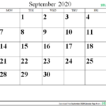 September 2020 Calendar Page