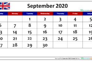 September 2020 Calendar UK