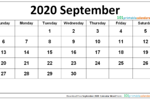 September 2020 Calendar Word