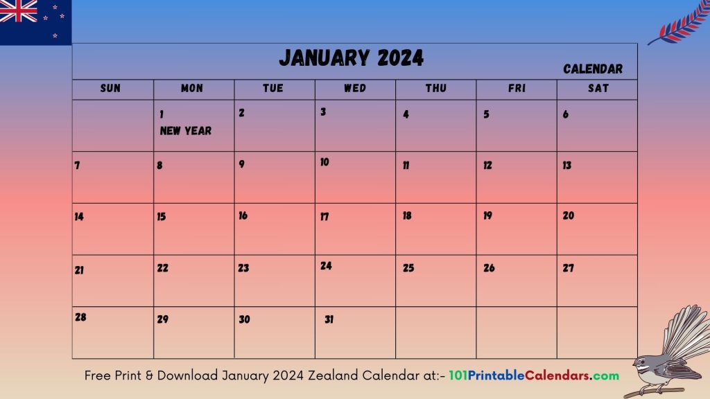 January 2024 Zealand Calendar
