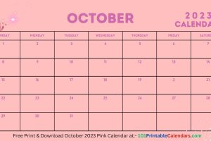 October 2023 Pink Calendar