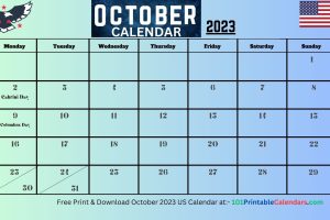 October 2023 US Calendar
